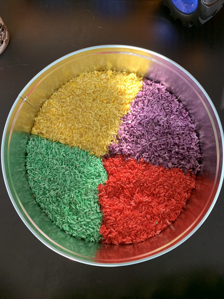 Rainbow rice for toddler sensory play